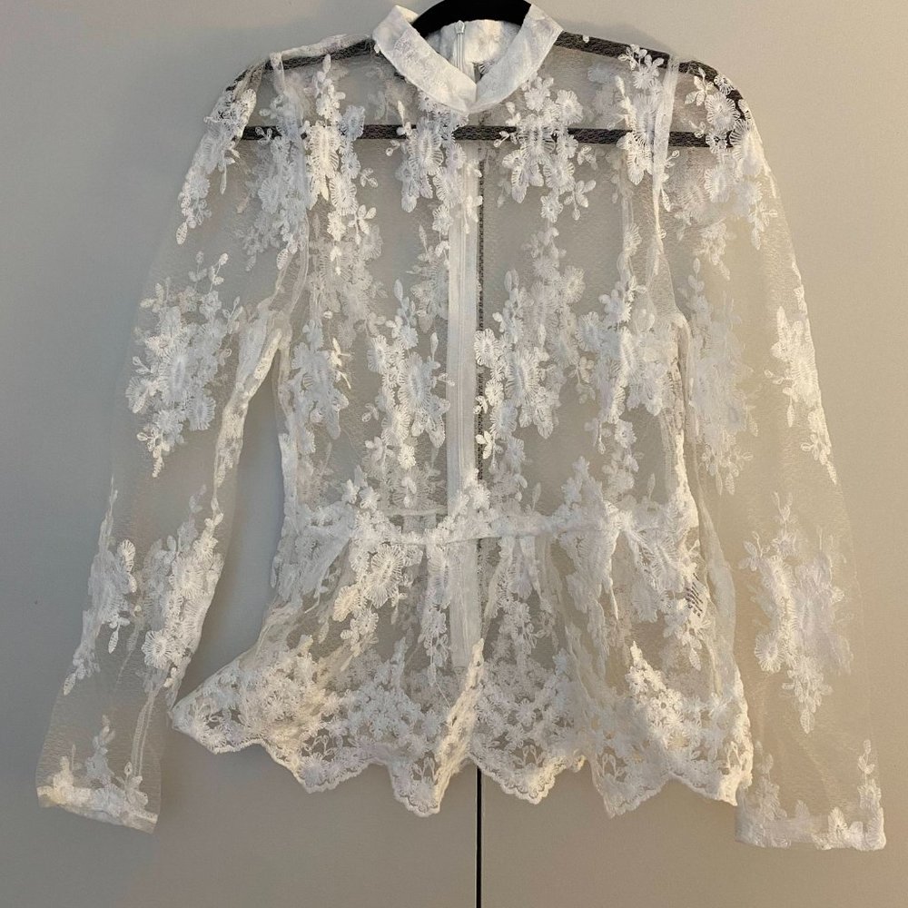 Boohoo White Lace Peplum Shirt